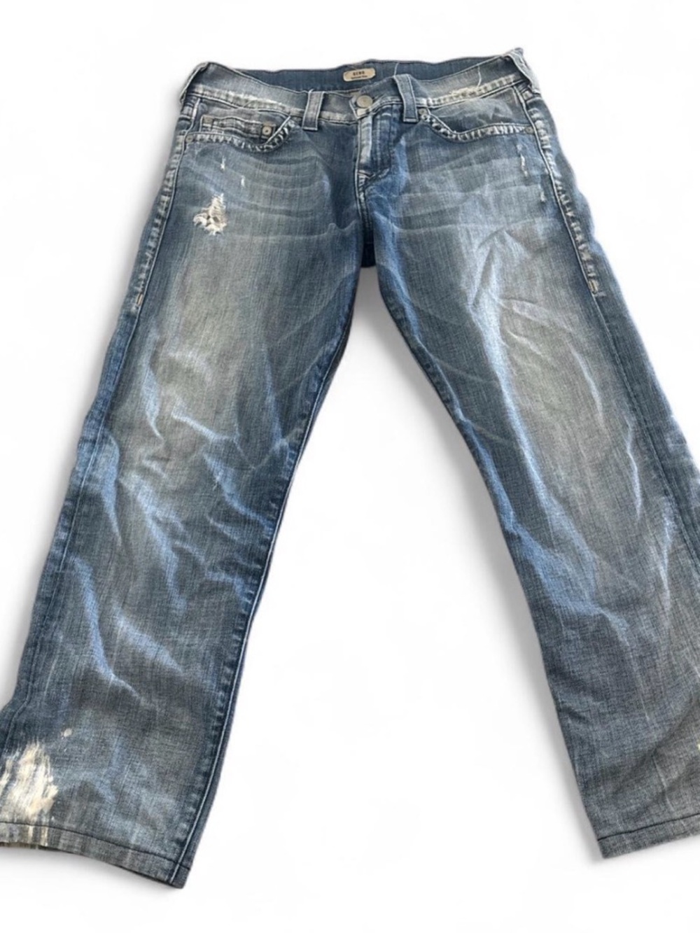 True religion Geno  relaxed slim blue denim paint splatter details sz 32